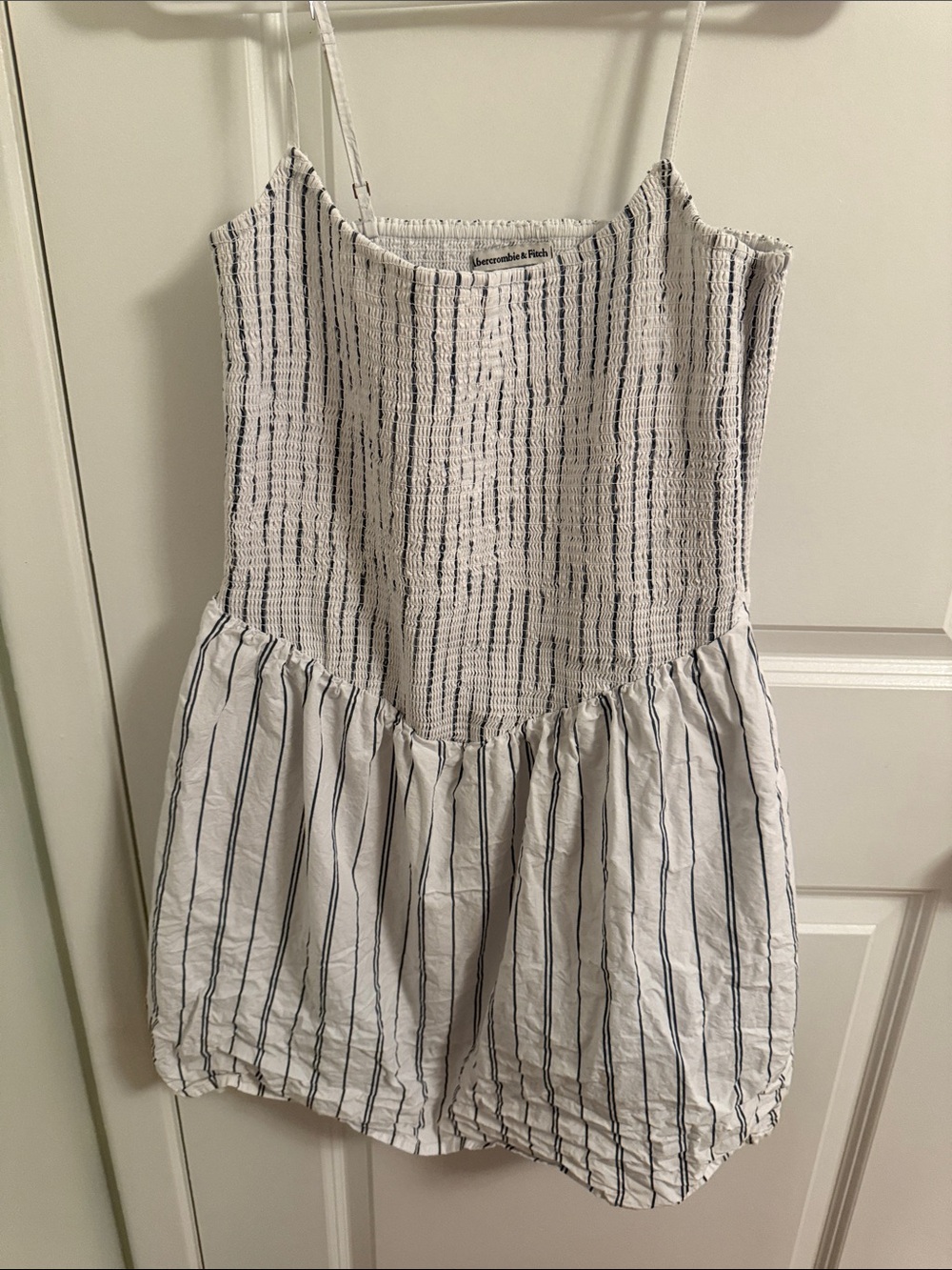Abercrombie & Fitch White and Navy Striped Smocked mini dress